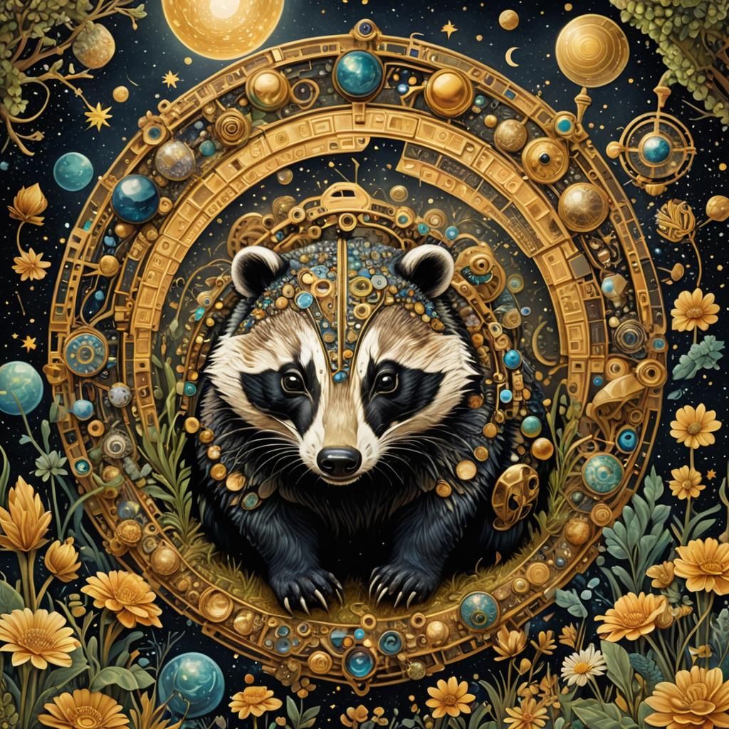 Creepy Cute Patchwork Badger in Bioluminescent Forest