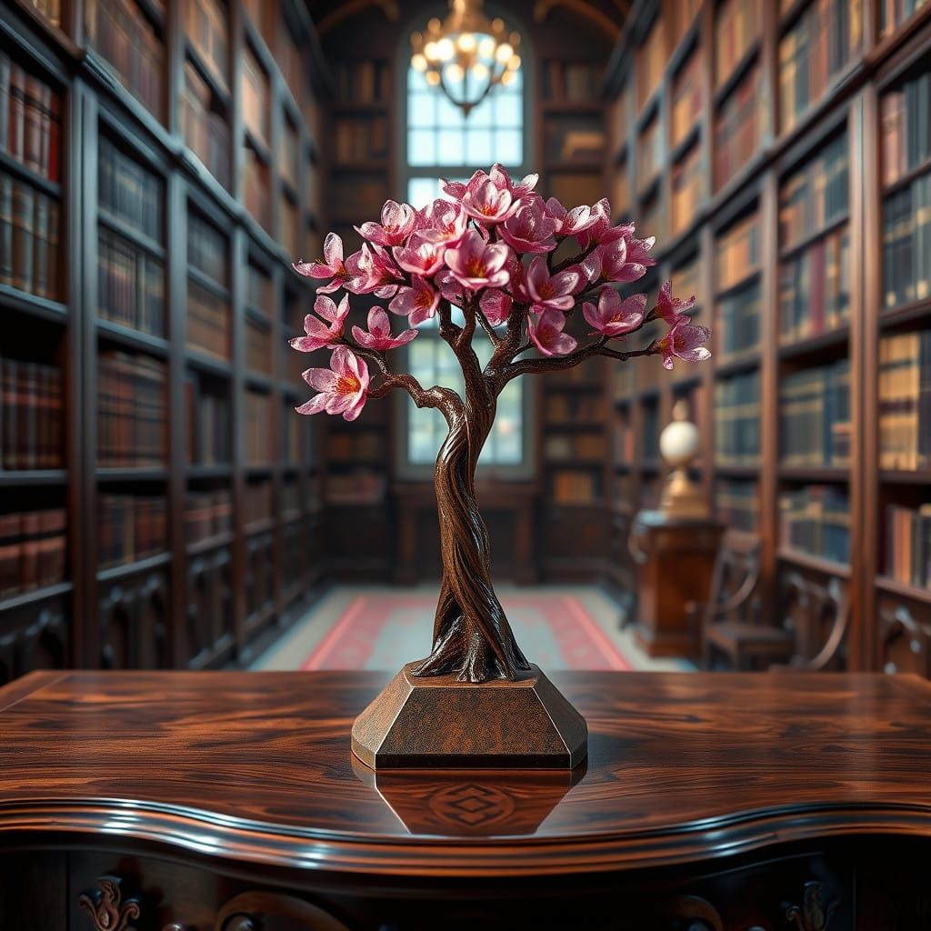 Exquisite Glass Cherry Blossom Tree Statue in Polychromatic...