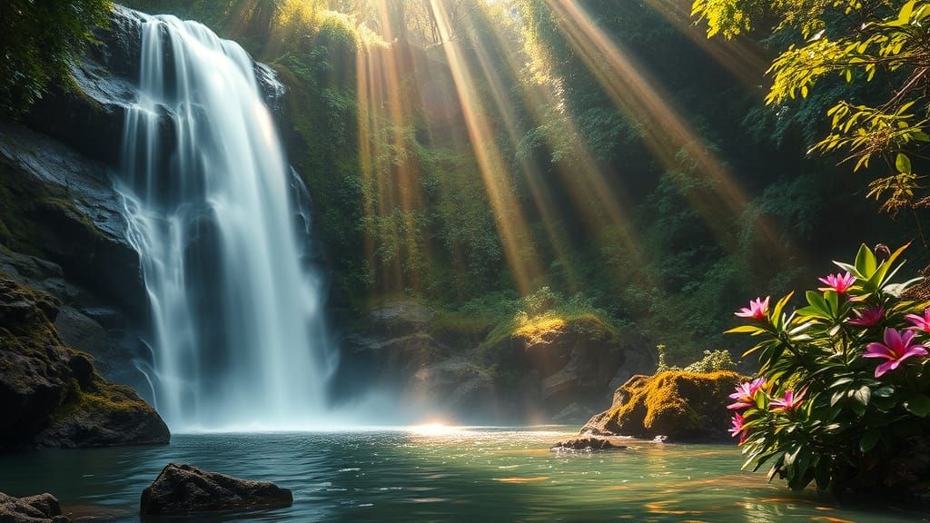 Epic Waterfall Landscape in Vibrant Colors
