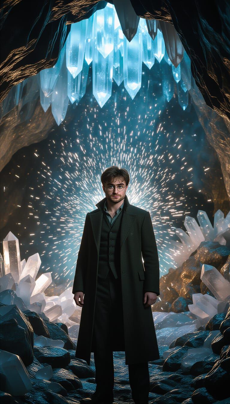 Mystical Crystal Cavern Scene with Explosive Energy