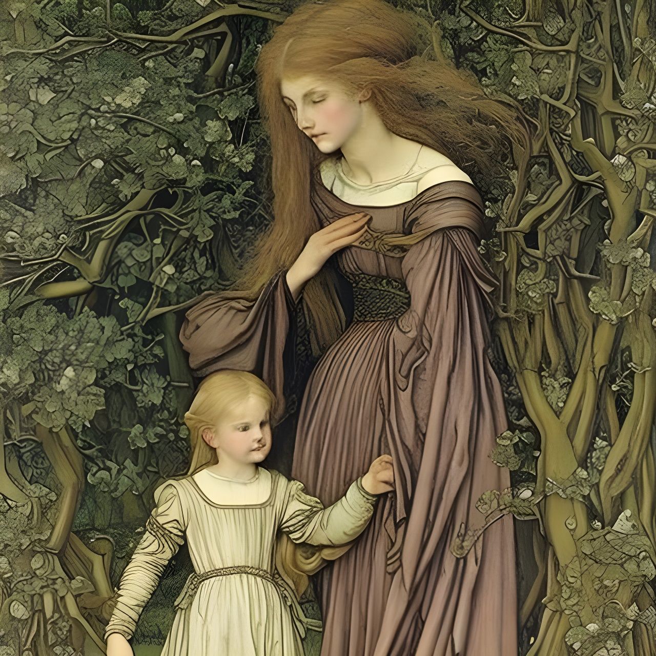 Mother and Daughter in Golden Age Illustration Style