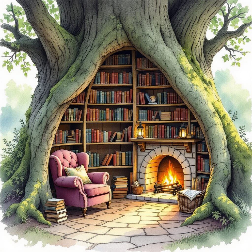 Cozy Reading Nook in a Giant Tree