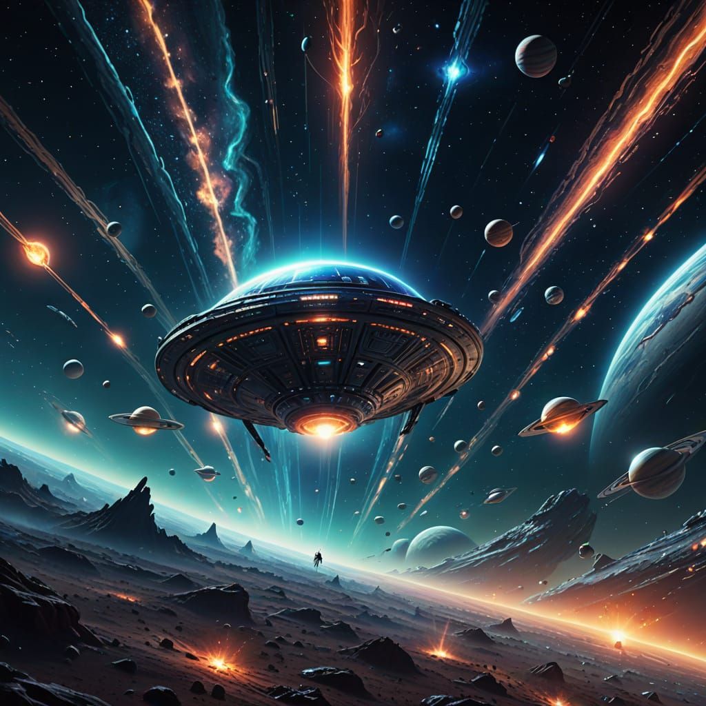 Aliens Migrating Through Space in Vibrant Digital Art