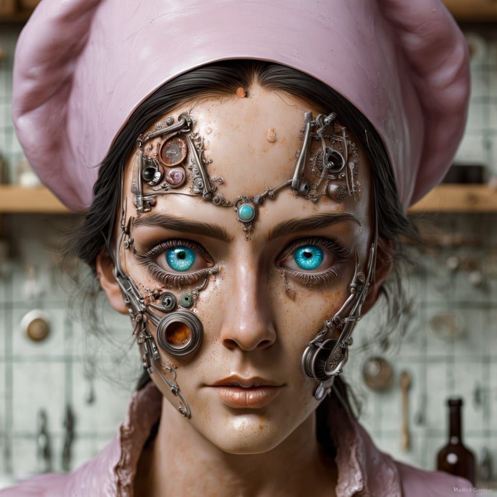 Steampunk Kitchen Siren with Liquid Opal Eyes