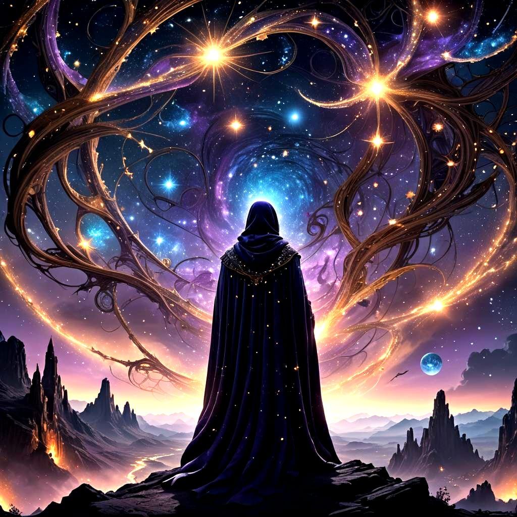 Celestial Guide in Eternal Nightfall: Fantasy Concept Art