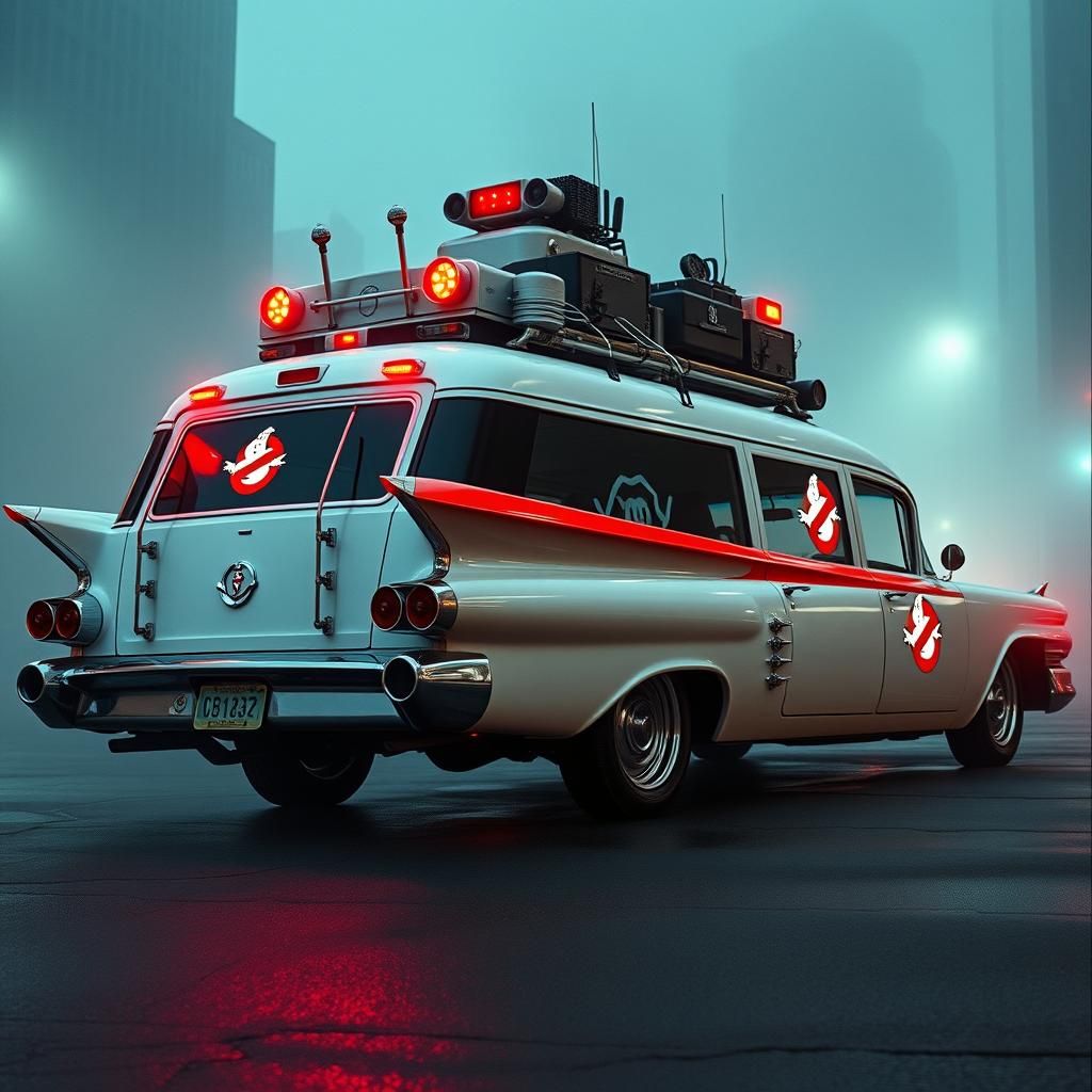 Ghostbusters Ecto-1 Inspired Car in Haunted City