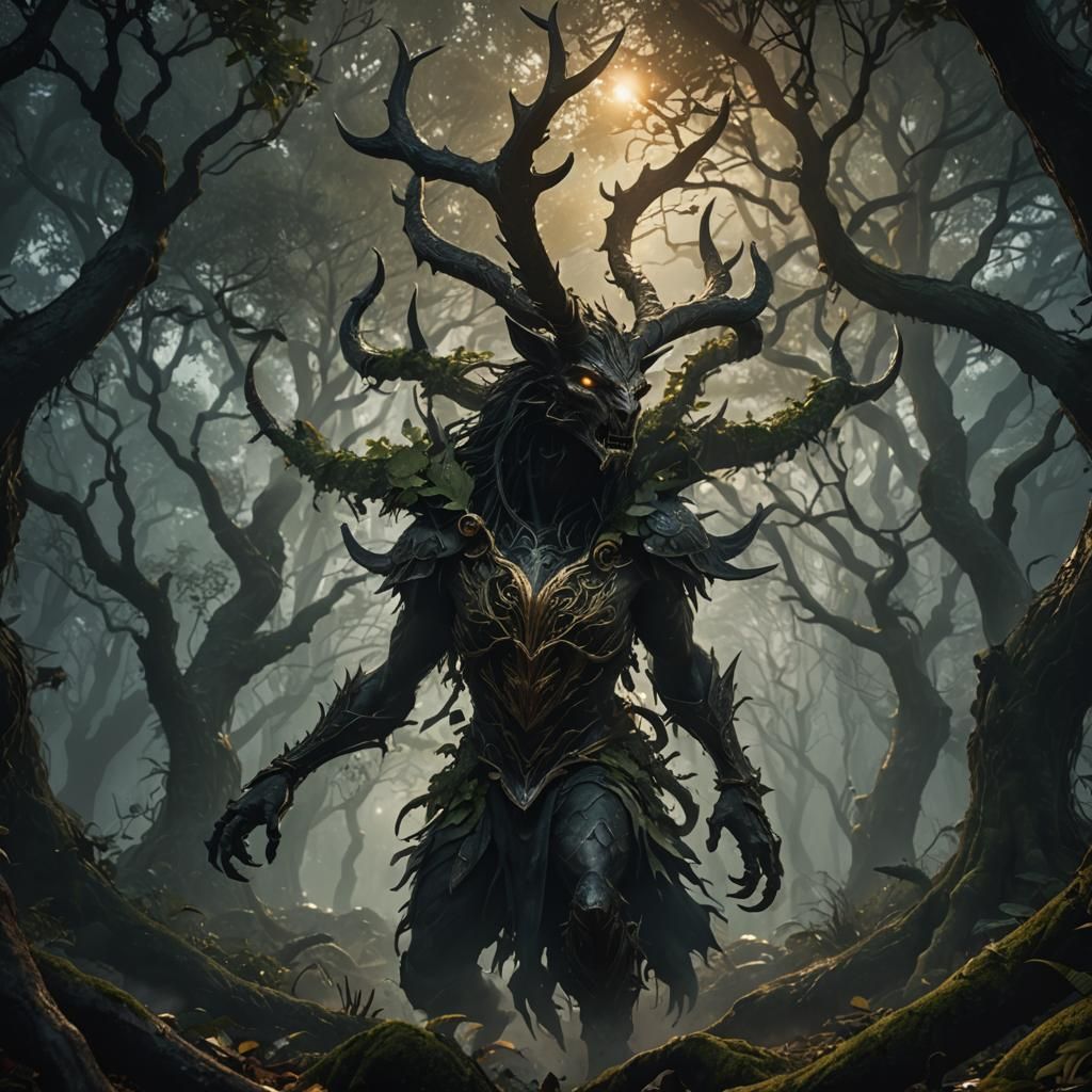 Dark Creature Chase in Misty Forest: 3D Game Art