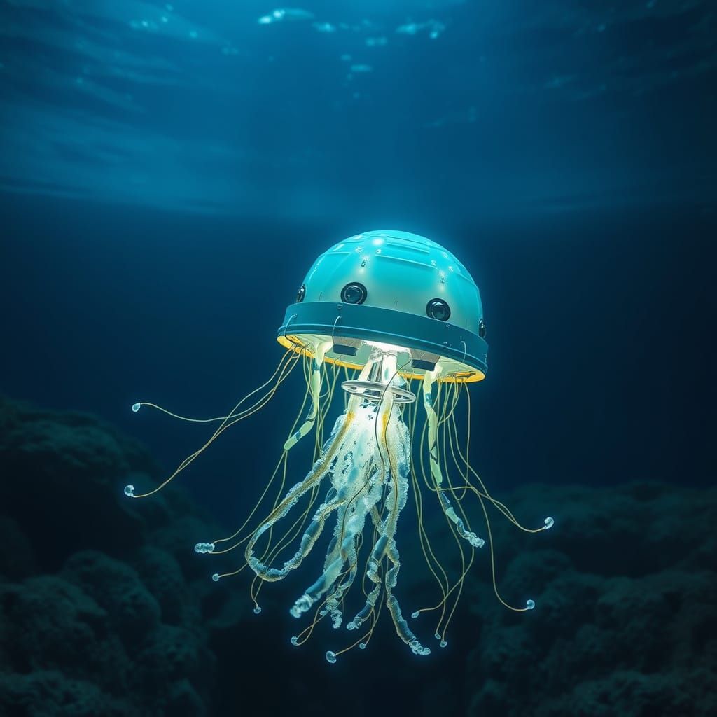 Glowing Robotic Jellyfish in the Deep Ocean