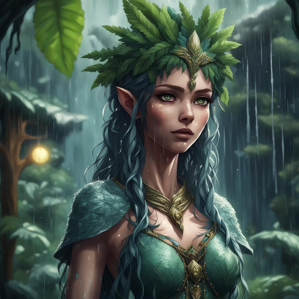 Anime Jungle Dryad Queen Portrait in Graphic Art Style