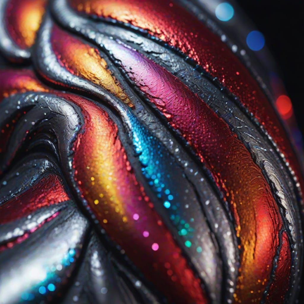 Macro Silver Body Paint with Iridescent Lighting