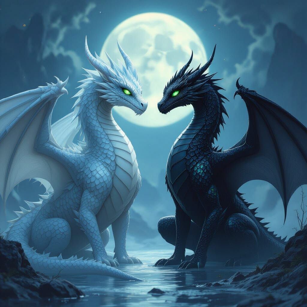 Majestic Ice Dragon and Night Dragon Scene
