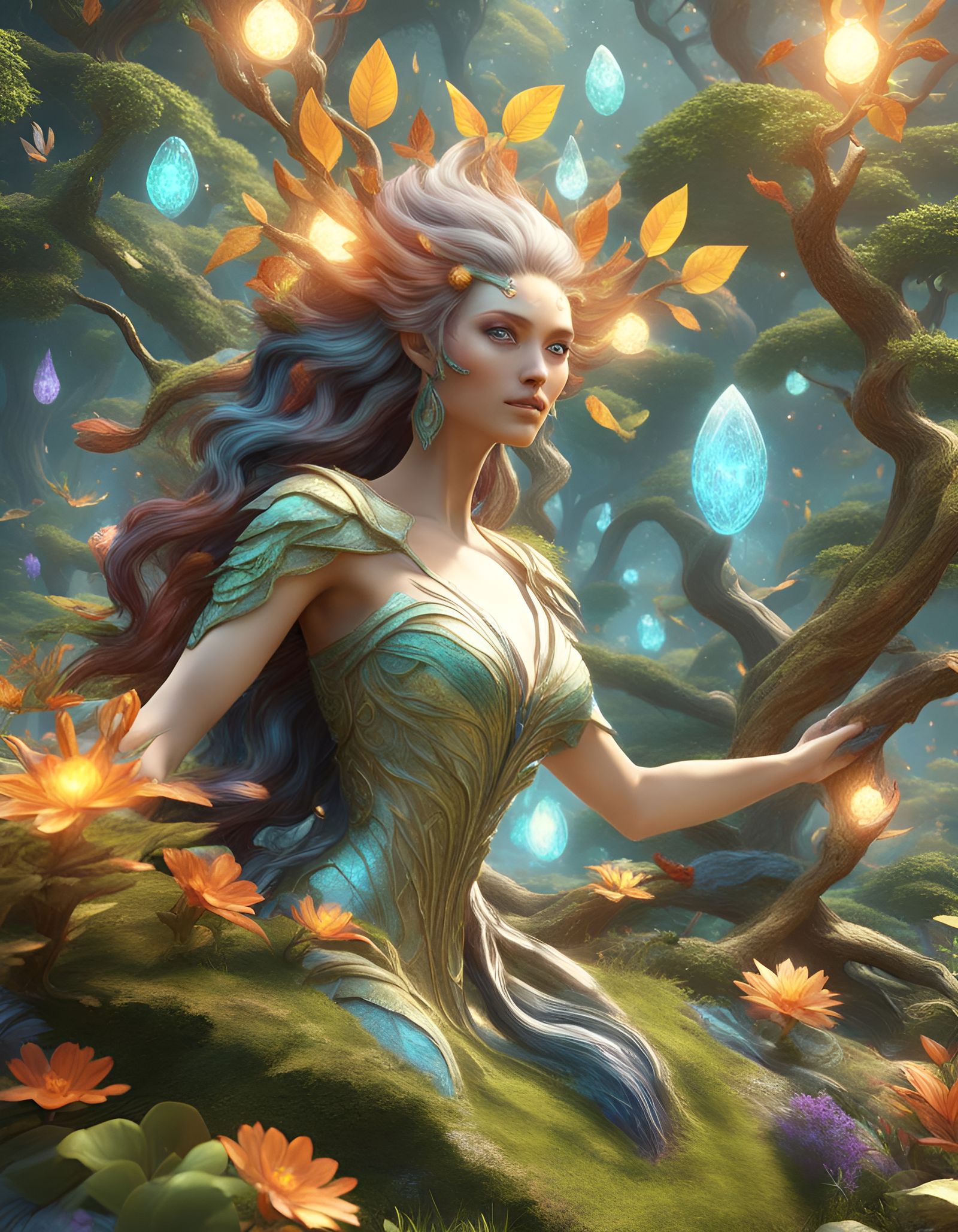 Elemental Goddess in Fantasy Setting: 3D Render