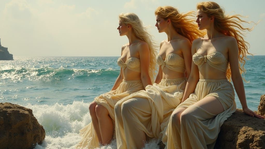 Sirens by the Sea: A 19th-Century Oil Painting