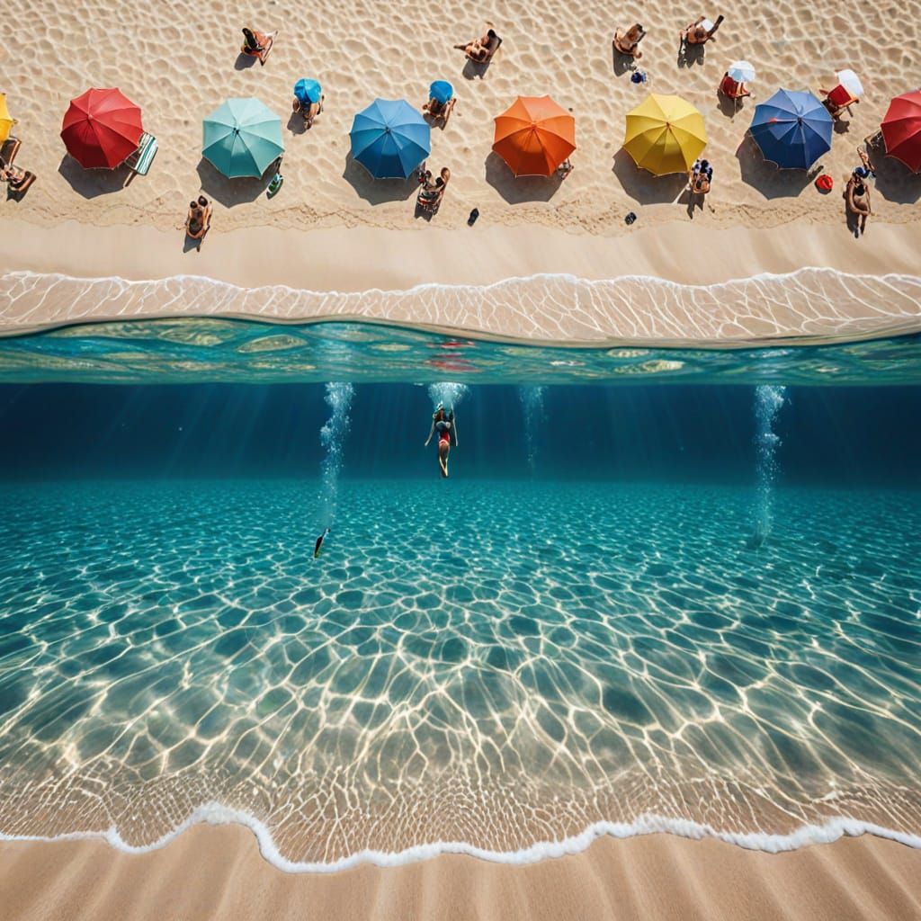 Underwater Beach Scene in Hyperrealistic Photo