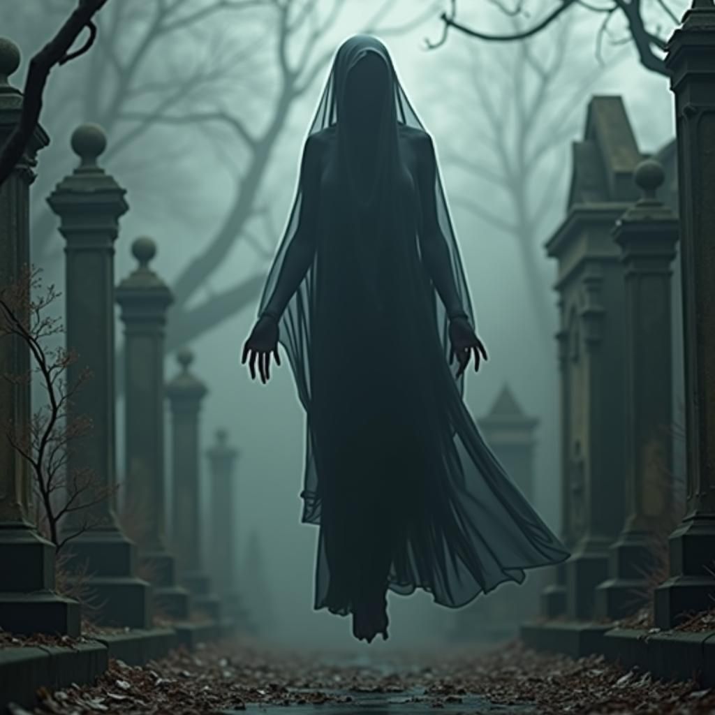 Ethereal Ghost in Forsaken Graveyard: Dark Fantasy Art