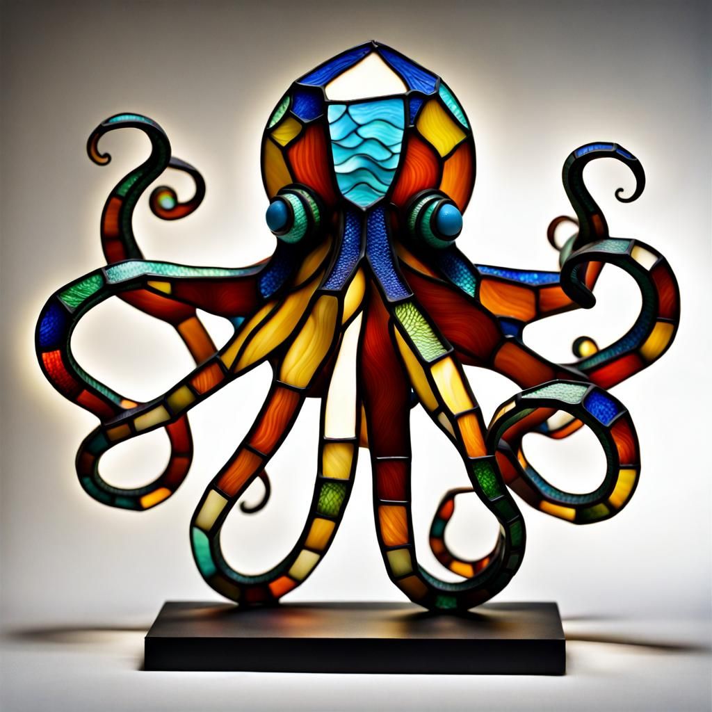 Stained Glass Octopus 3D Sculpture