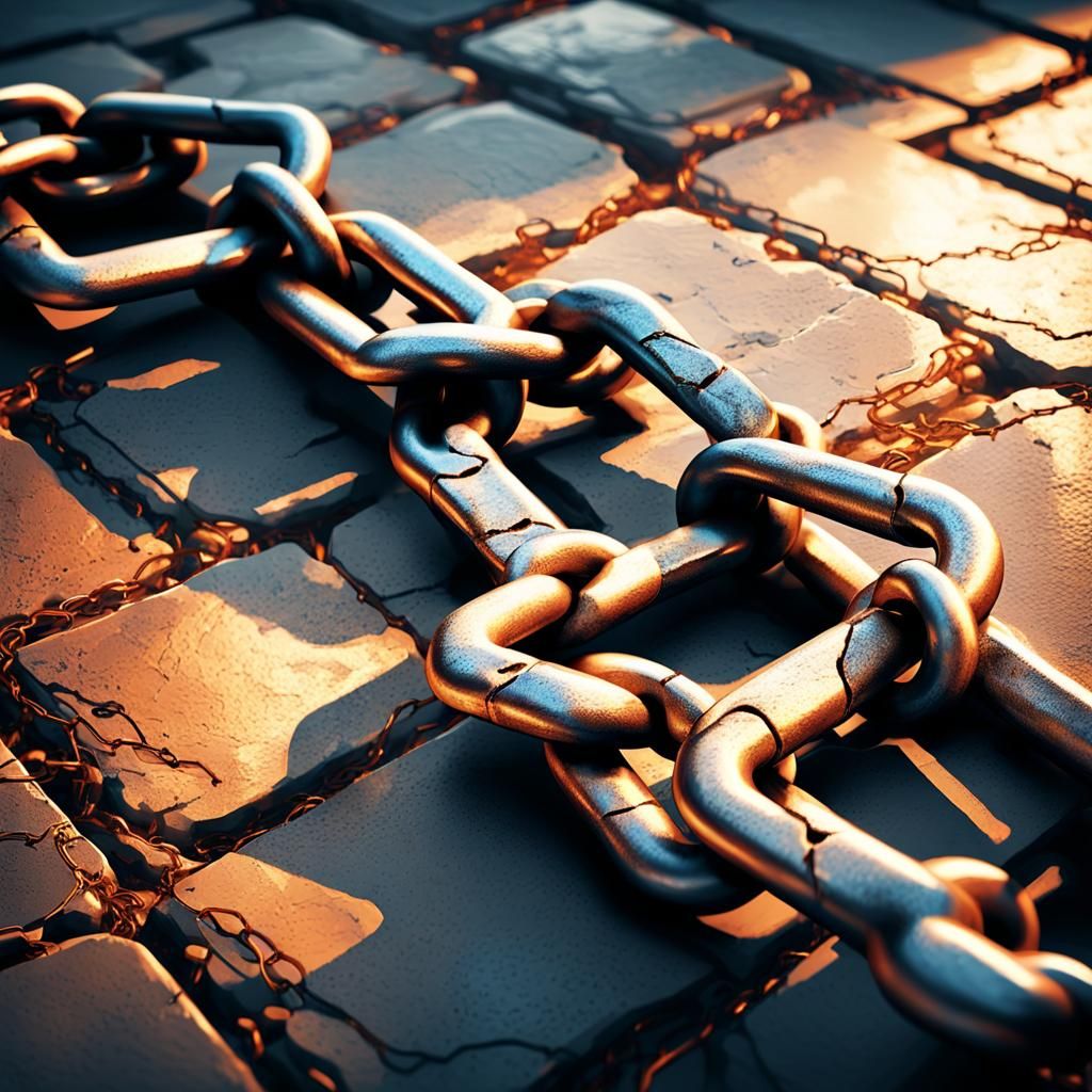 Broken Chain on Stone Floor in Abstract Expressionism