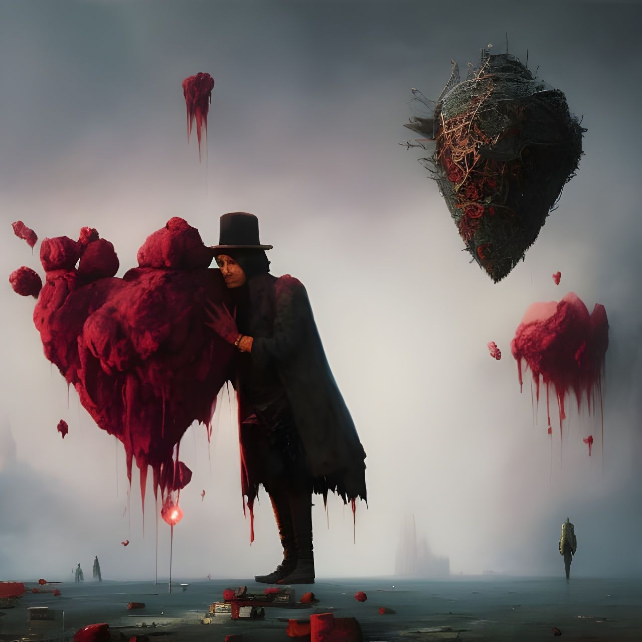 Red Broken Heart: Surreal Photorealistic Painting