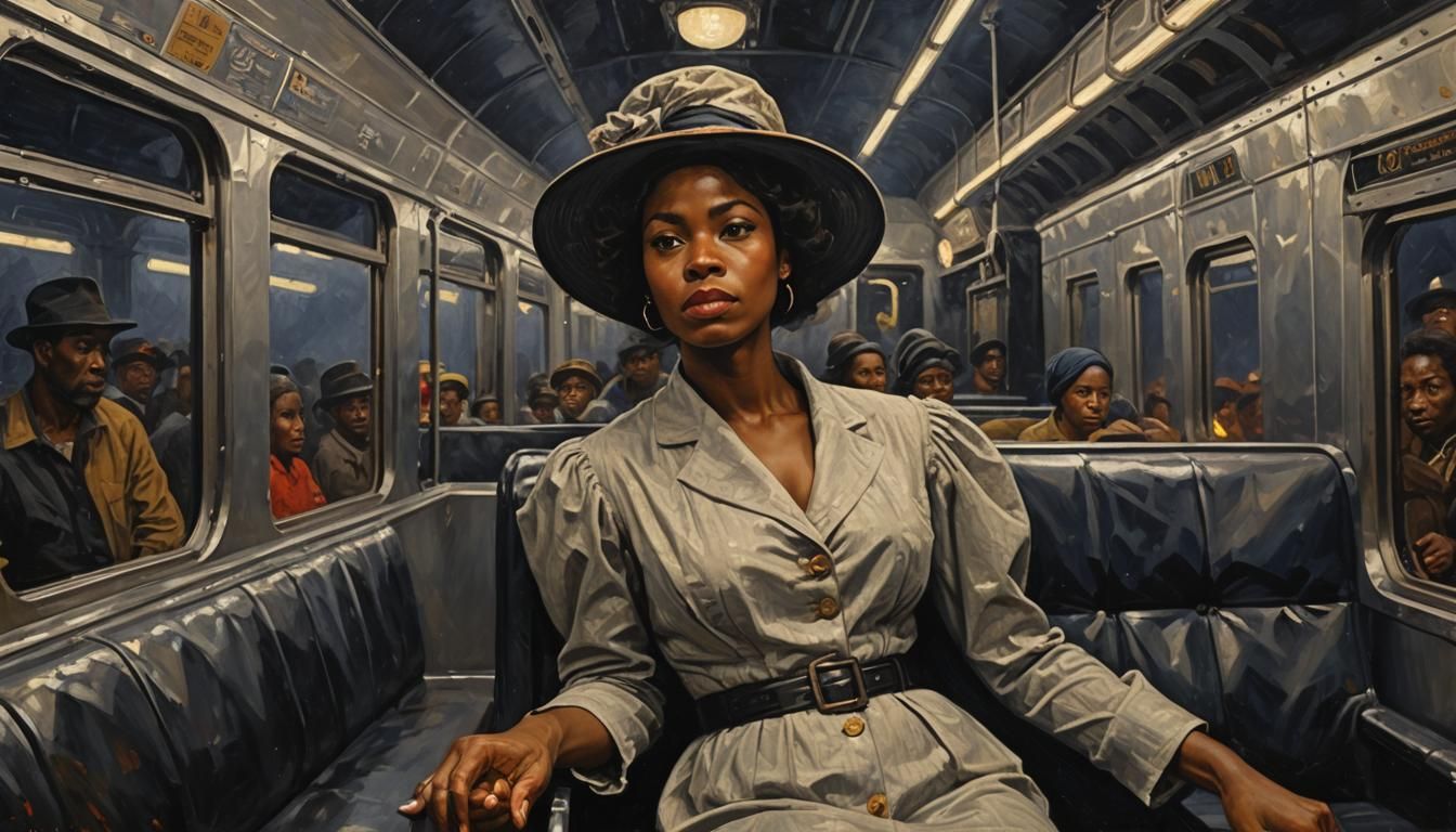 Black Woman on Midnight Train: Impasto Oil Painting