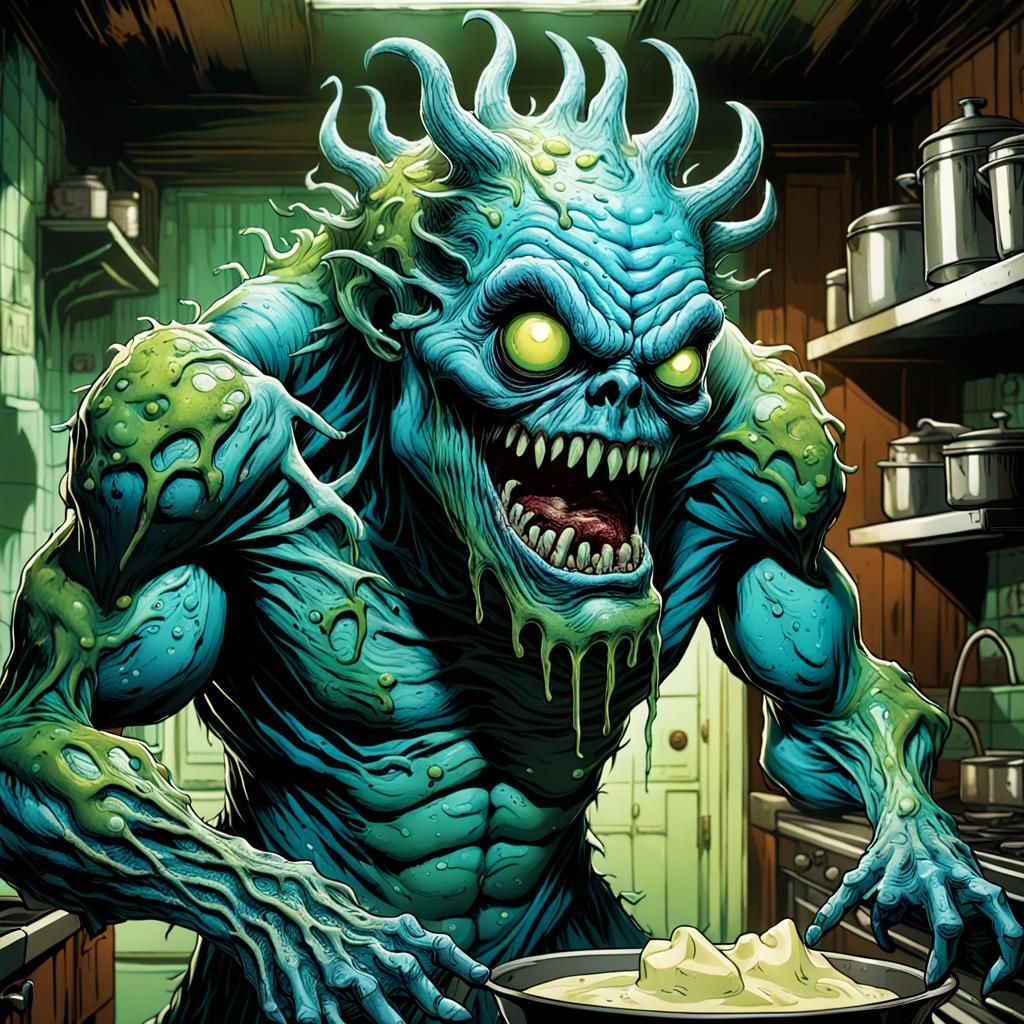 Gorgonzola Cheese Monster in Comic Book Horror Art