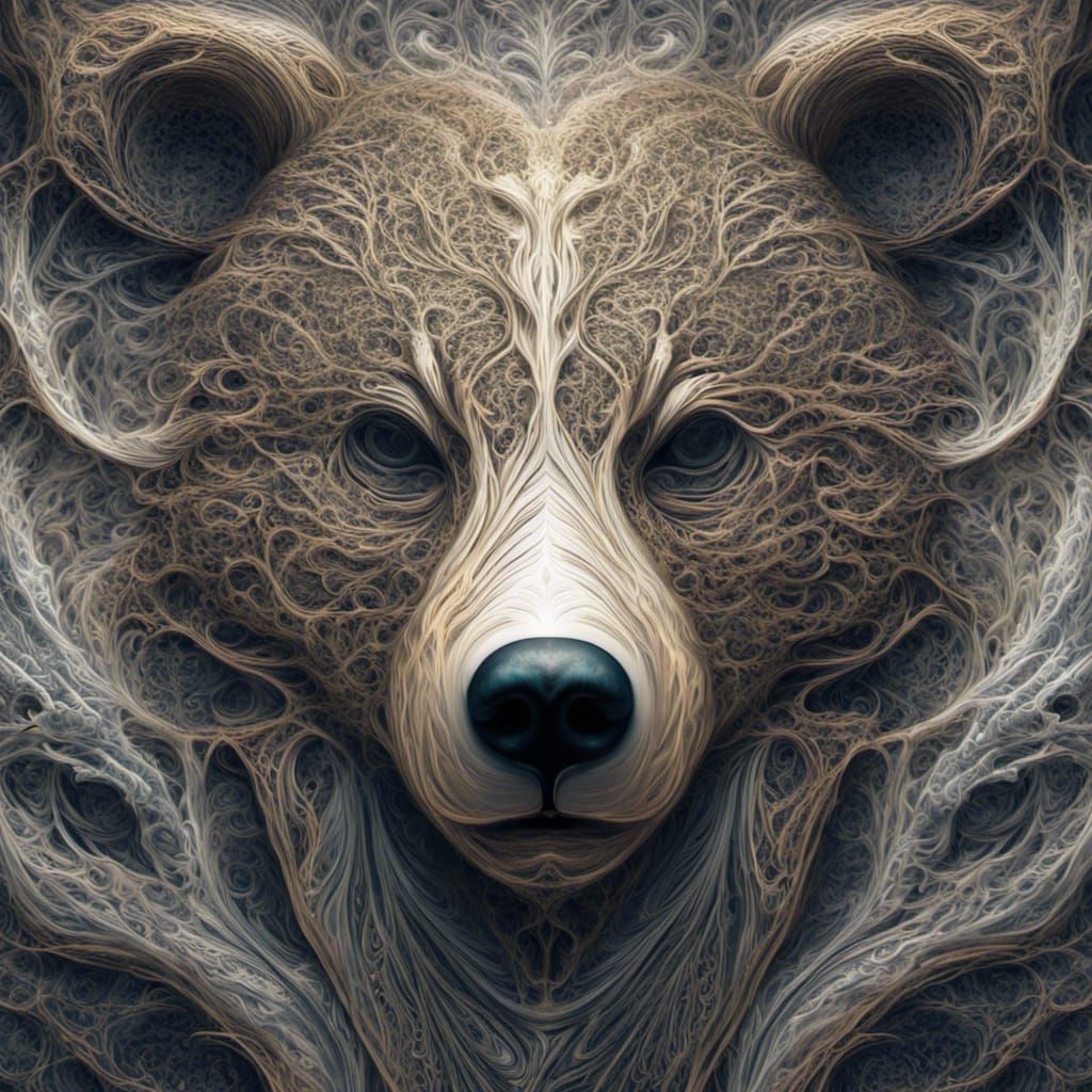 Macro Bear Face with Fractal Branches, Graffiti Art