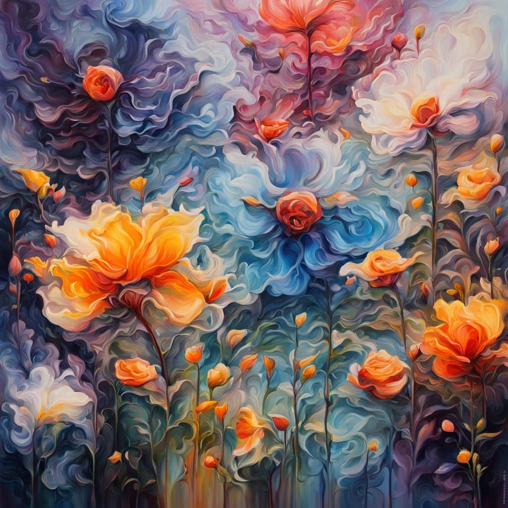 Surreal Shape-Shifting Flowers Bloom in Oil Painting