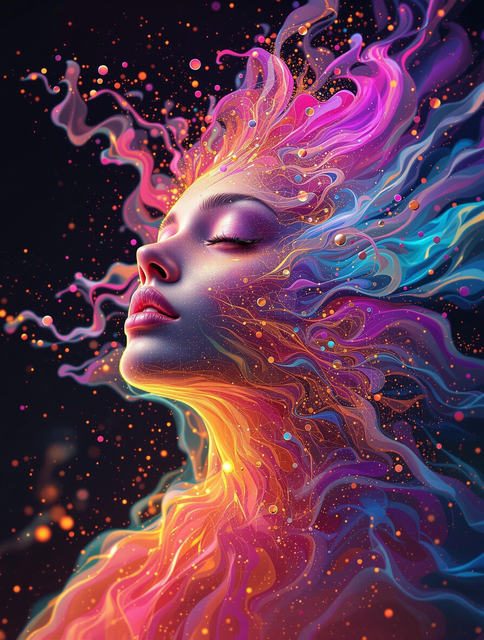 Ethereal Cosmic Goddess Unfolds in Radiant Gradients