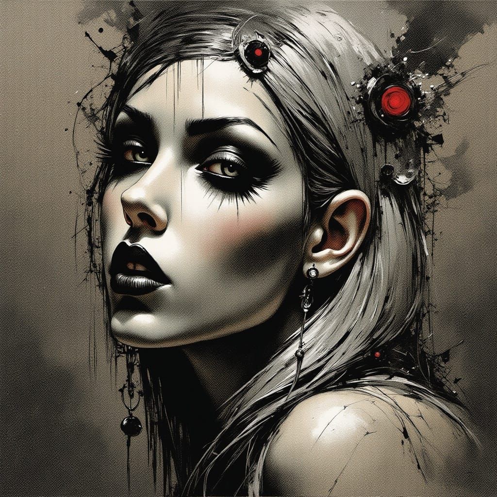 Moody Goth Punk Girl Portrait in Digital Illustration