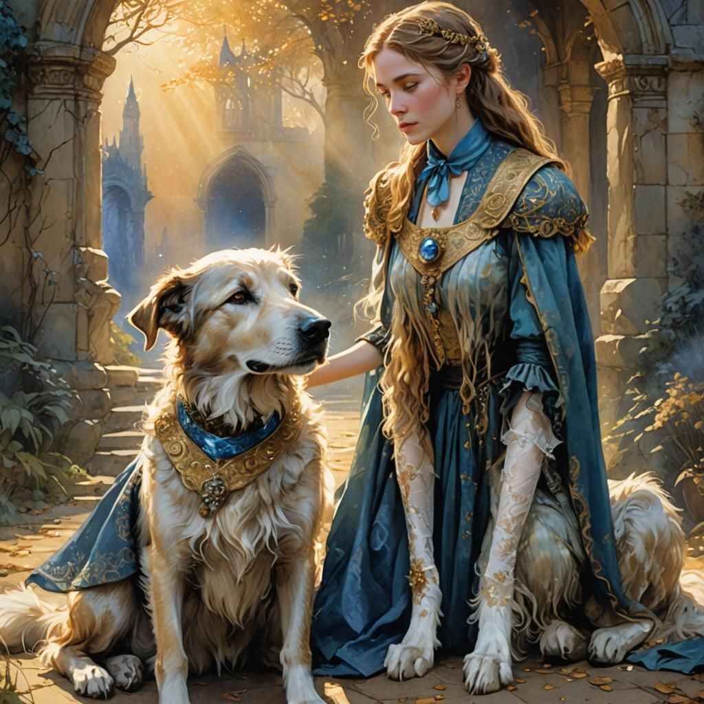 Girl and Wolfhound by Mystical Portal, Fantasy Art