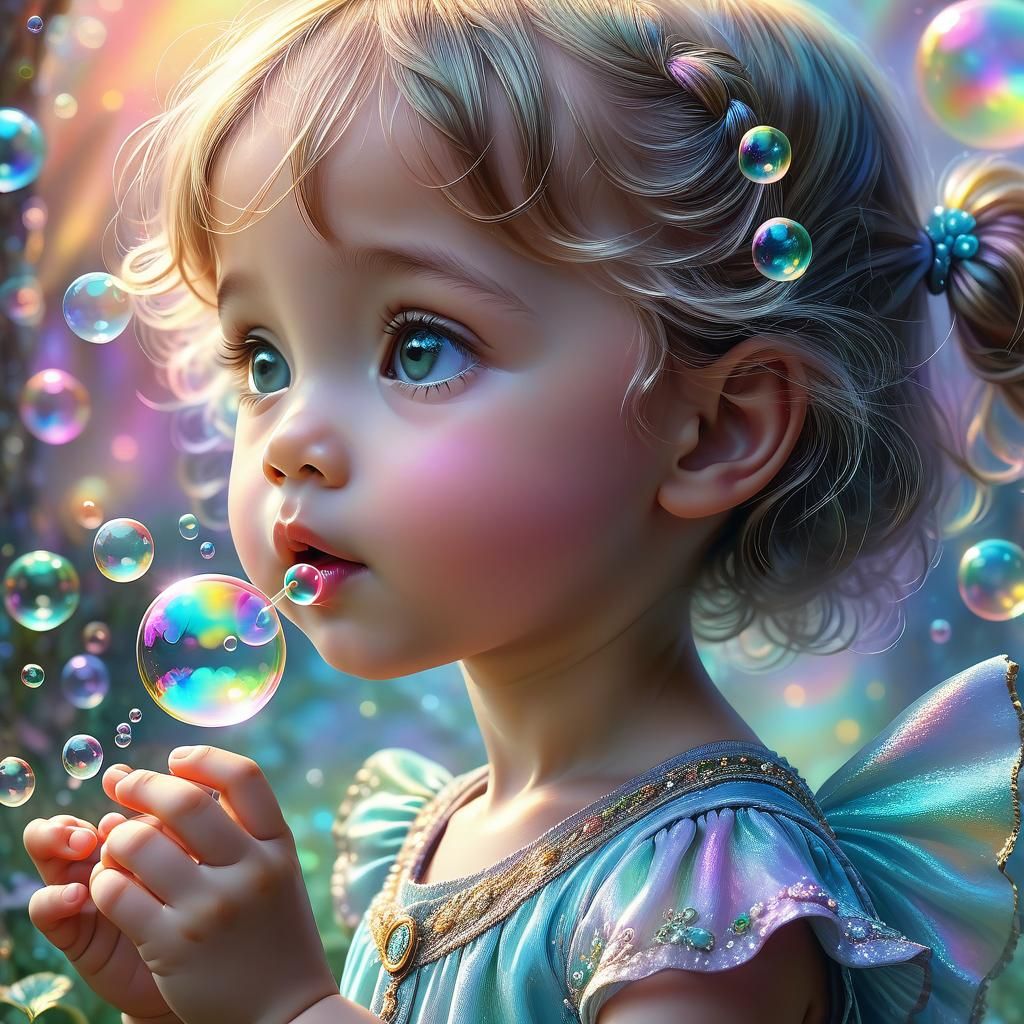 Adorable Child Blowing Bubbles with Dreamy Lighting