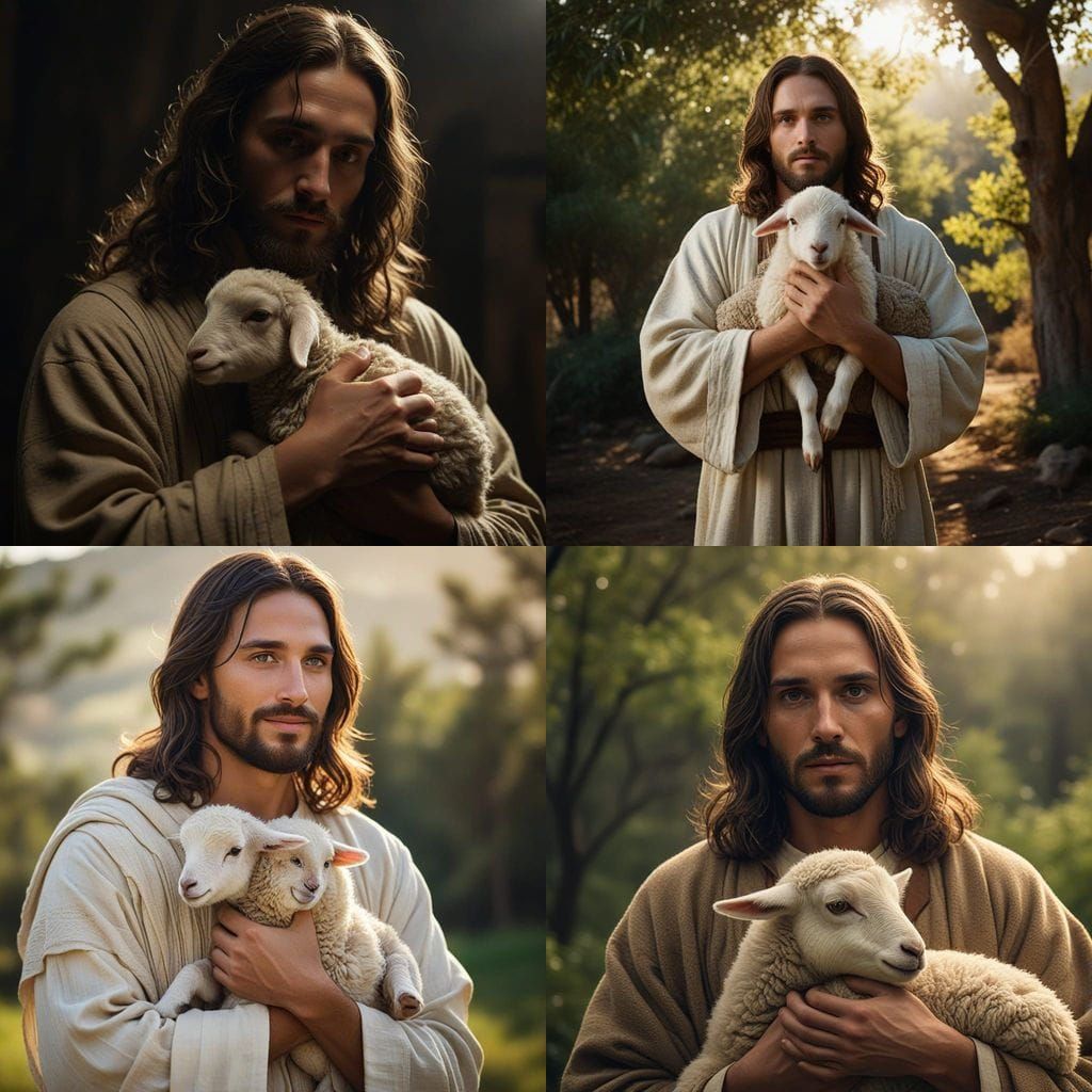 Jesus with a Lamb in Hyperrealistic HDR