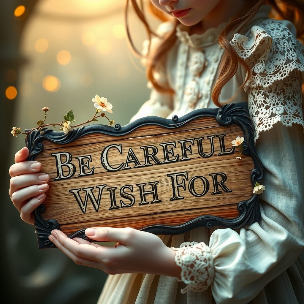 Mystical Coraline Holding Warning Sign in Dreamlike Setting