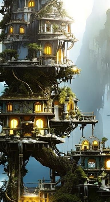 Nouveau Rococo Village Inside Bonsai Yggdrasil
