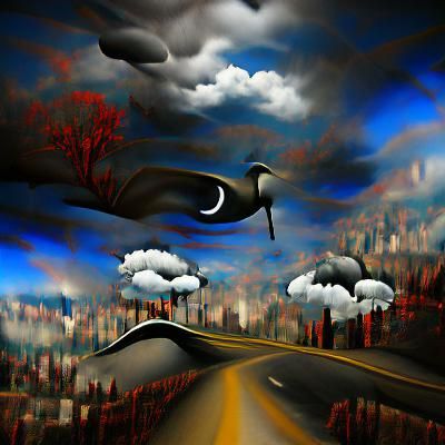 Surreal Road and Sky Collision in Film Noir Style