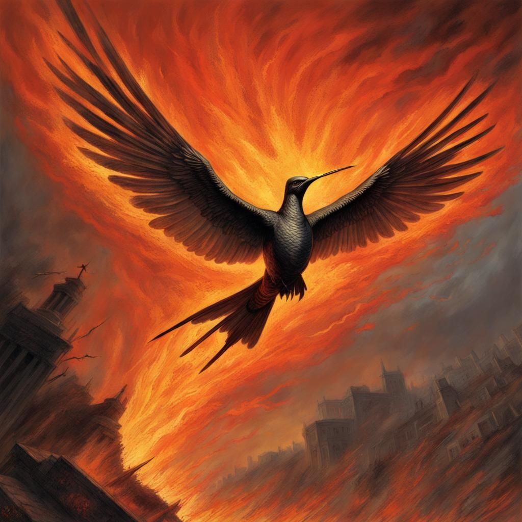 Mockingjay in Flight: A Horror Art Illustration