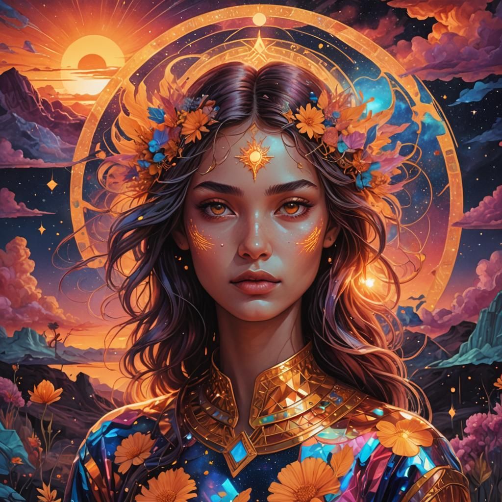 Girl as Sunset: Holographic Astral Illustration