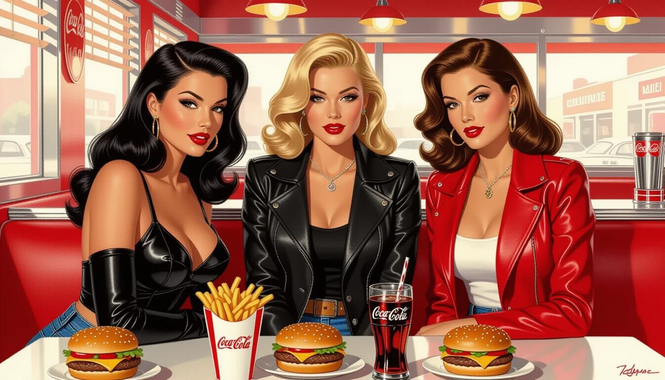 Retro Diner Scene in Comic Book Style