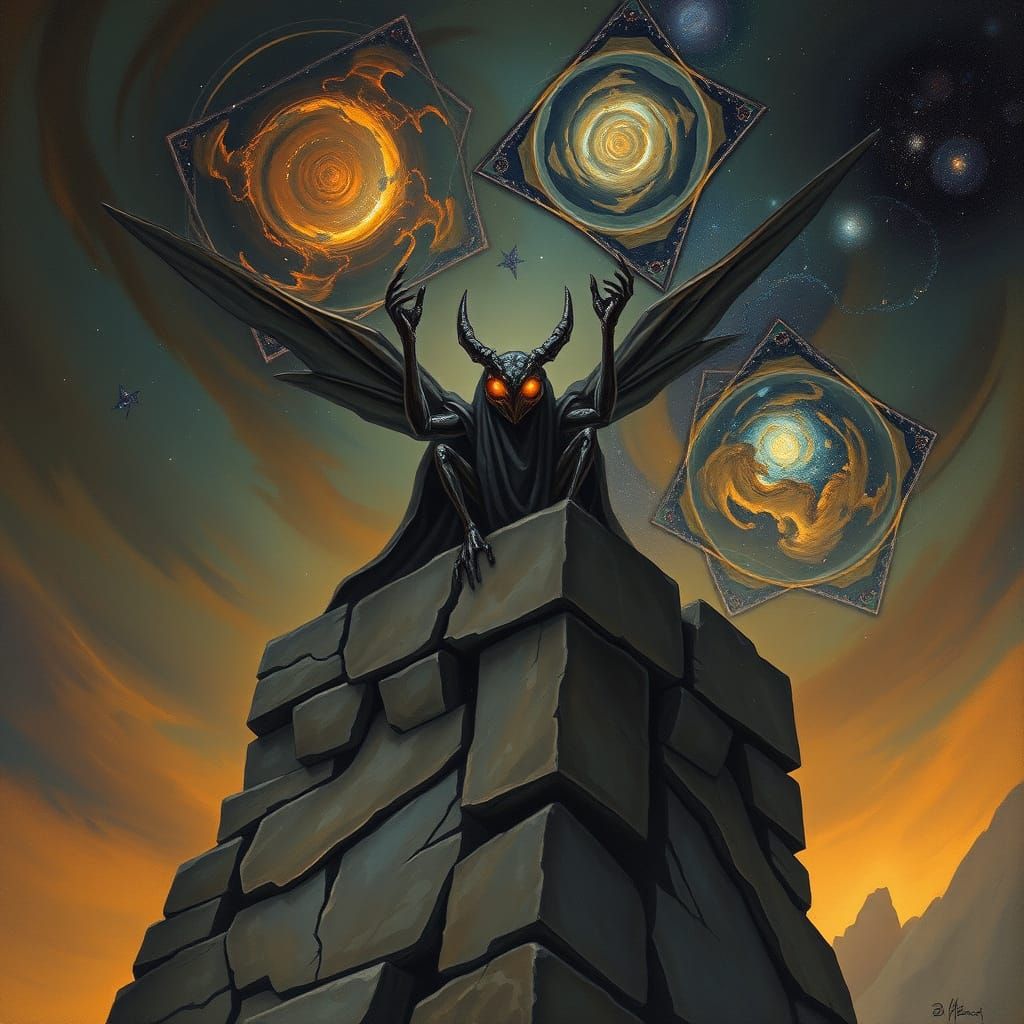 Insectoid Priest Ritual in Expressive Oil Painting