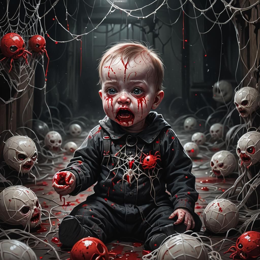 Creepy Baby in Haunted House: Horror Illustration