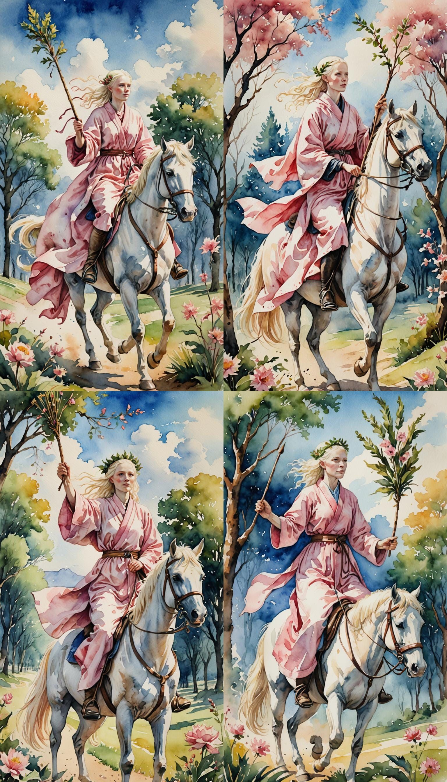 Albino Woman's Victory Ride: A Watercolor Painting