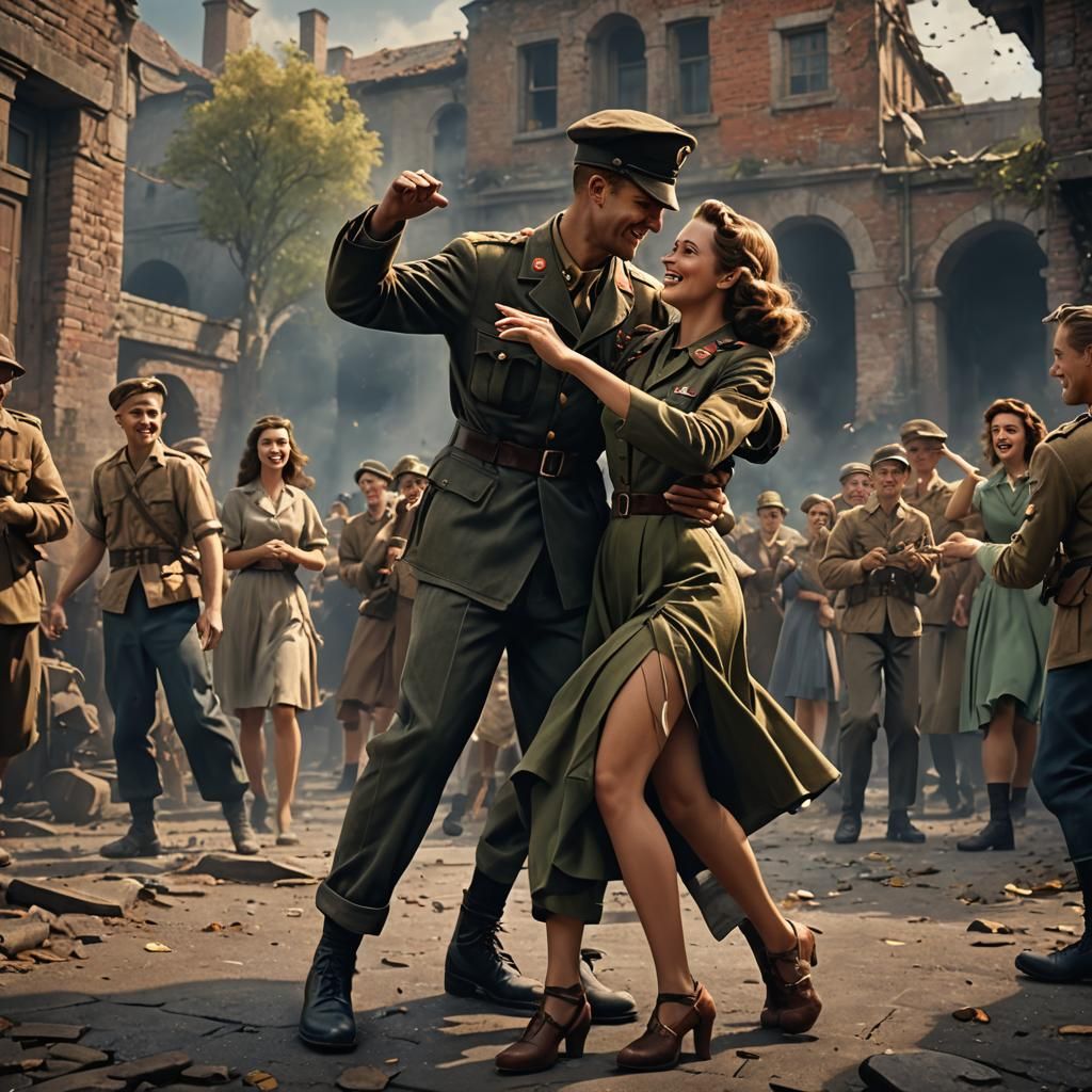 World War II Soldier Dancing with Woman