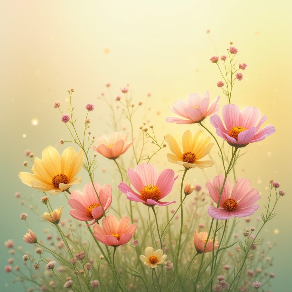 Whimsical Pastel Wildflowers in a Dreamy Meadow