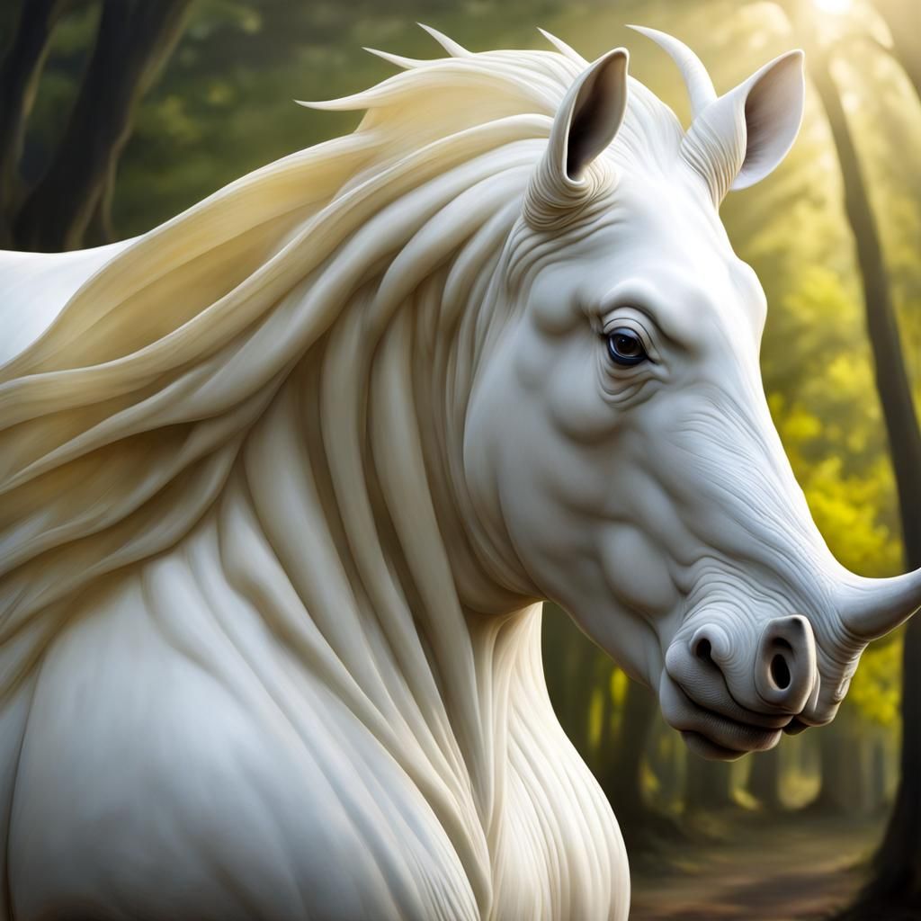 Ivory Rhino Horn and Full Horse Body