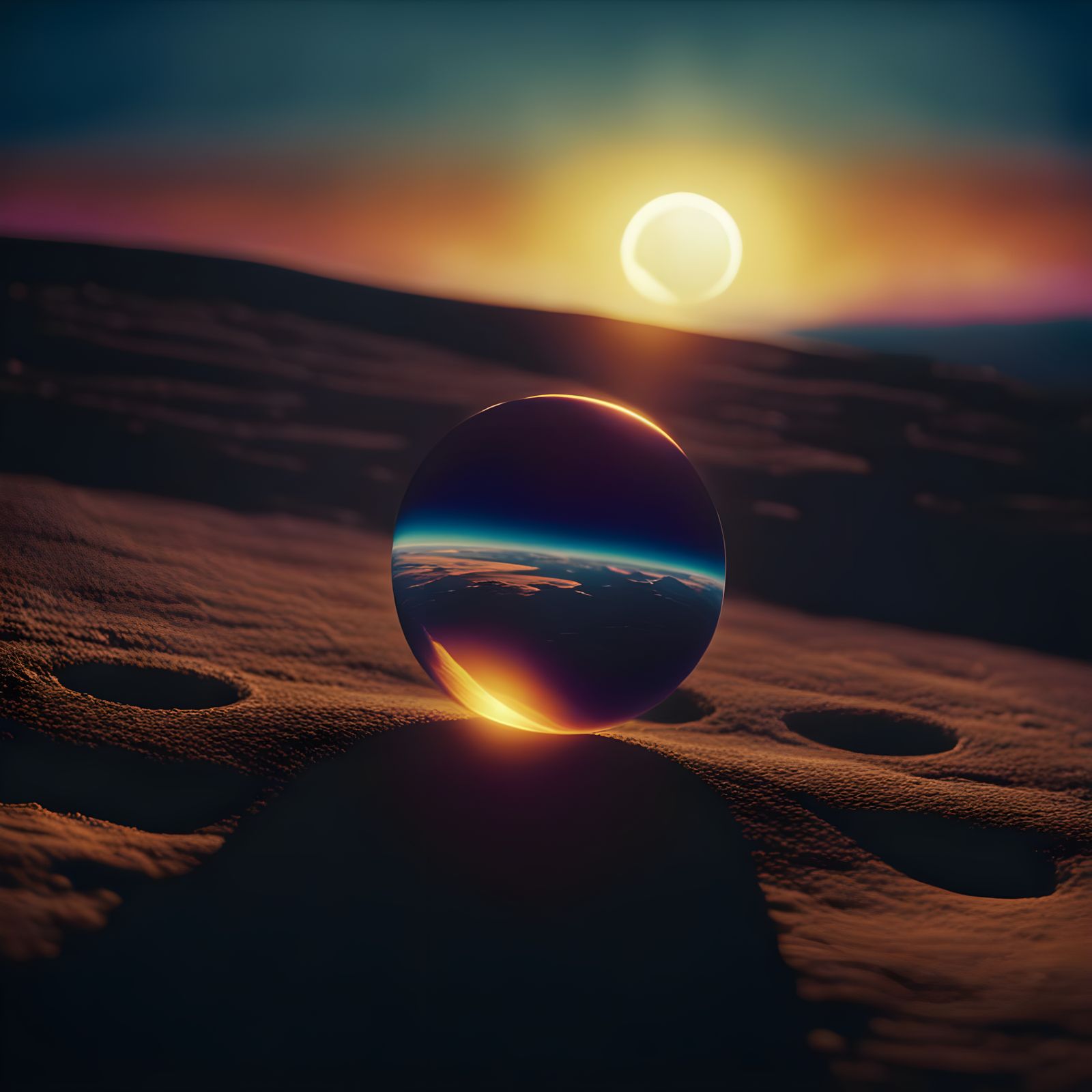 Rounded Sun Inside Earth in Outer Space