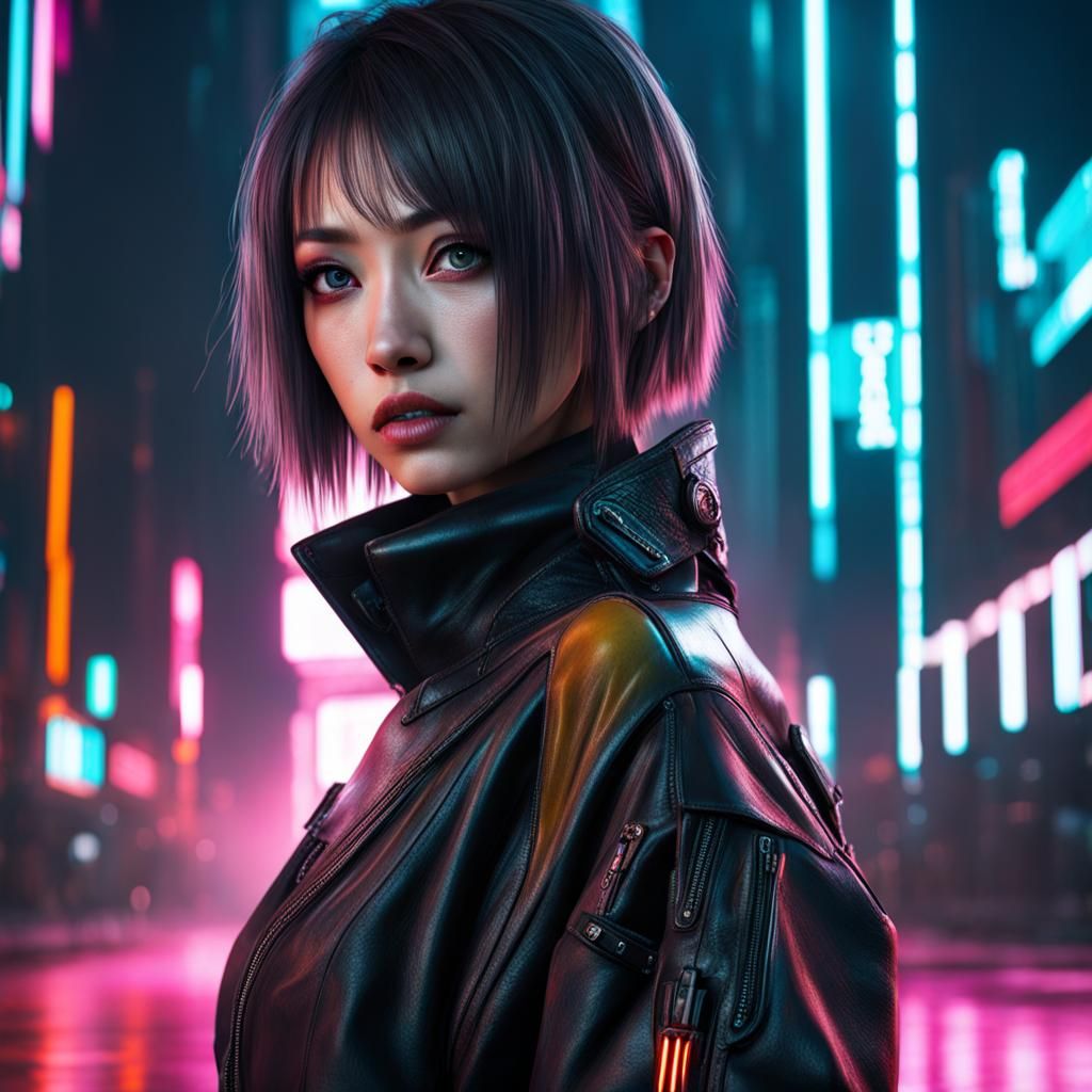 Japanese Girl in Cyberpunk 2099 Style