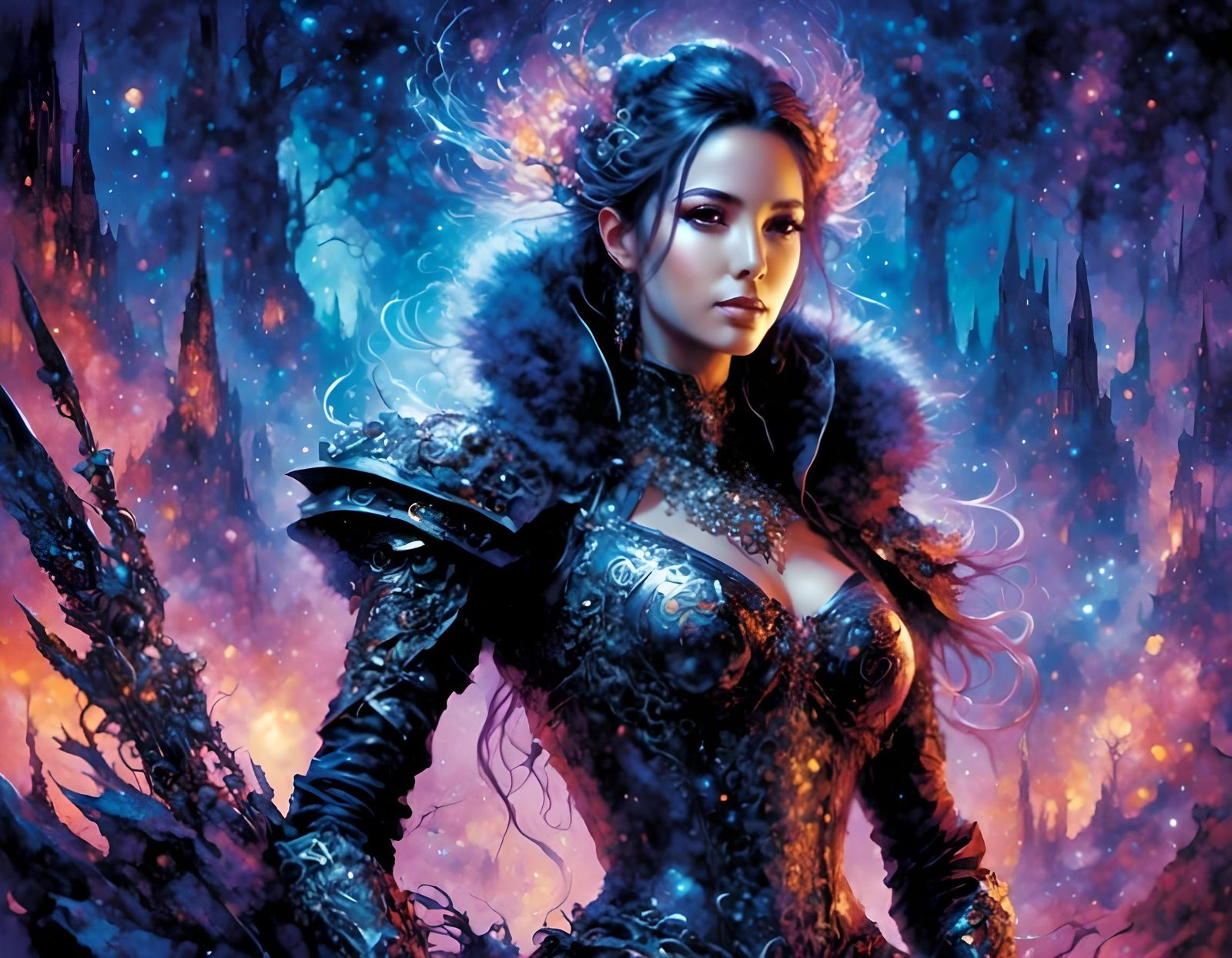 Surreal Cyberpunk Figure in Watercolor Style