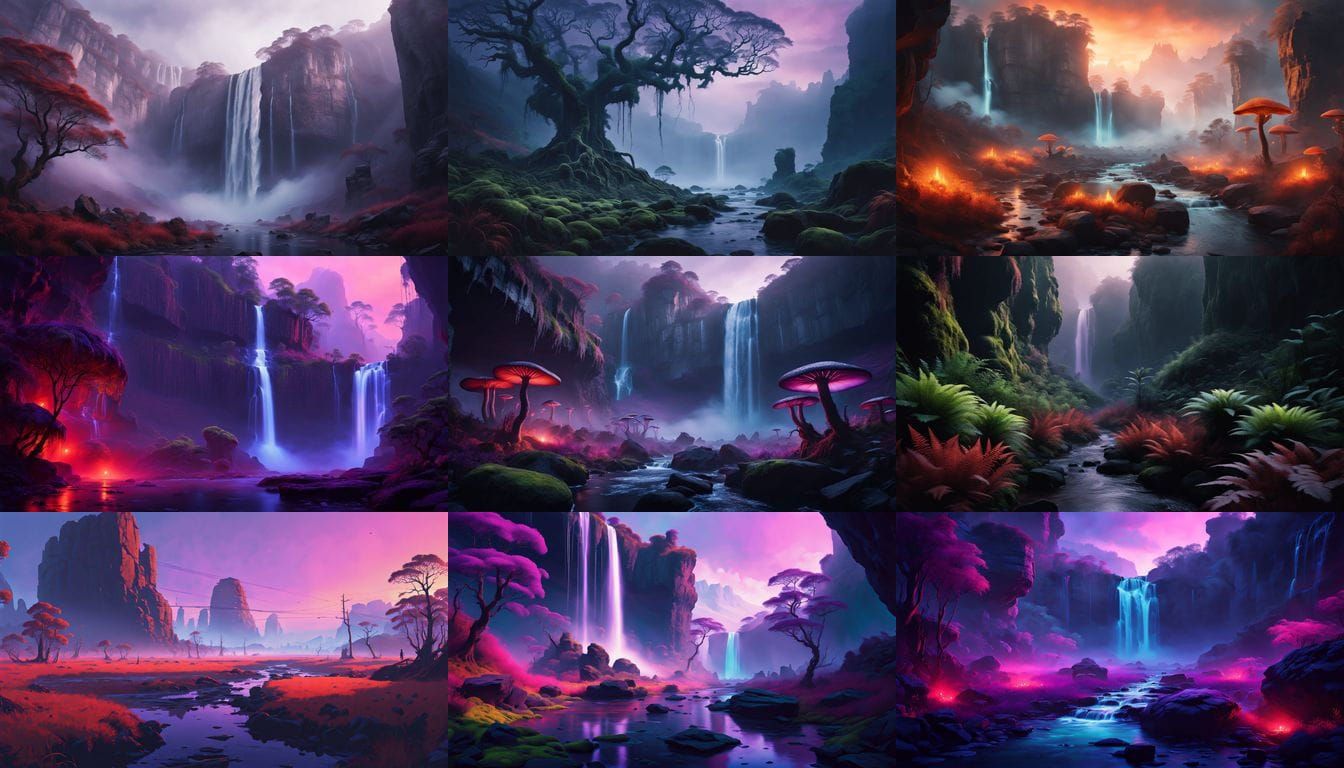 Ethereal Purple and Red Bioluminescent Landscape