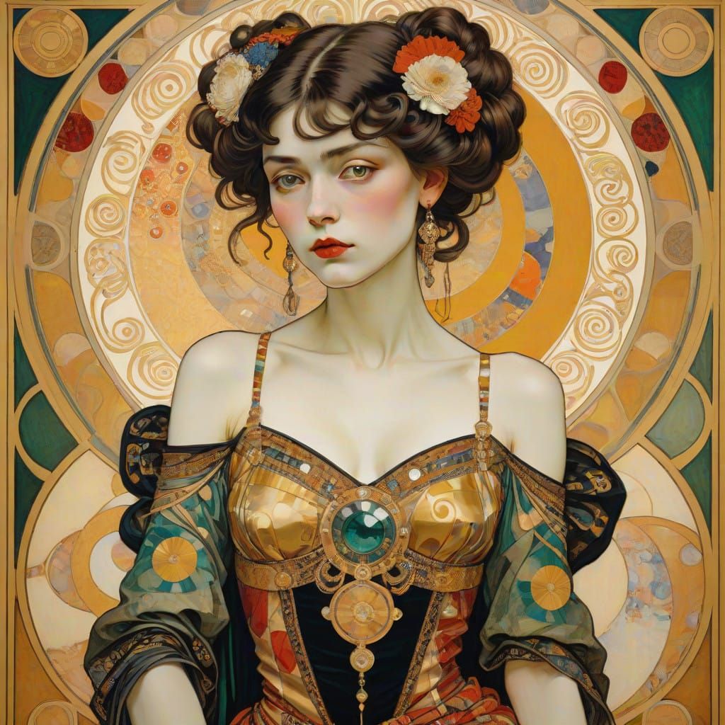 Golden Goddess in Opulent Art Nouveau Style