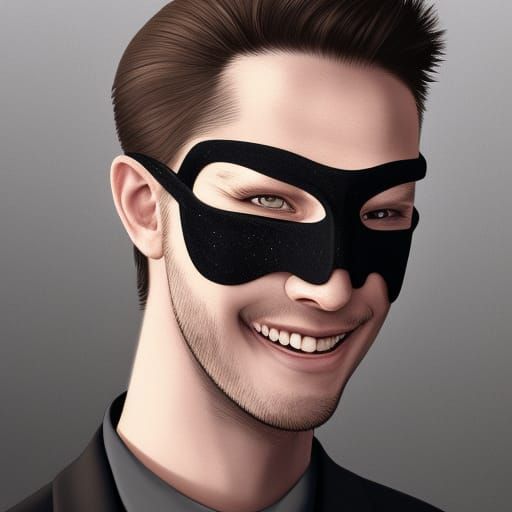 Man in Black Suit with Masquerade Mask