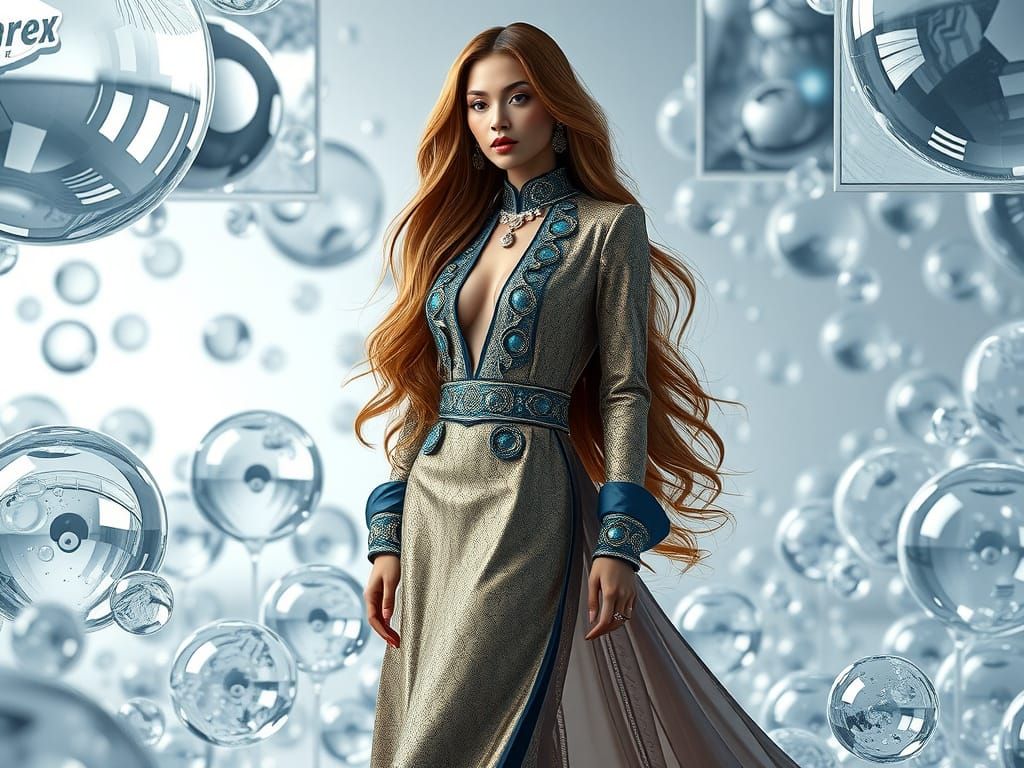 Luxury Fashion Goddess in Mirrored Glass Wonderland